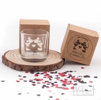 Vaso de chupito de Disney con ilustración de Mickey y Minnie Mouse
